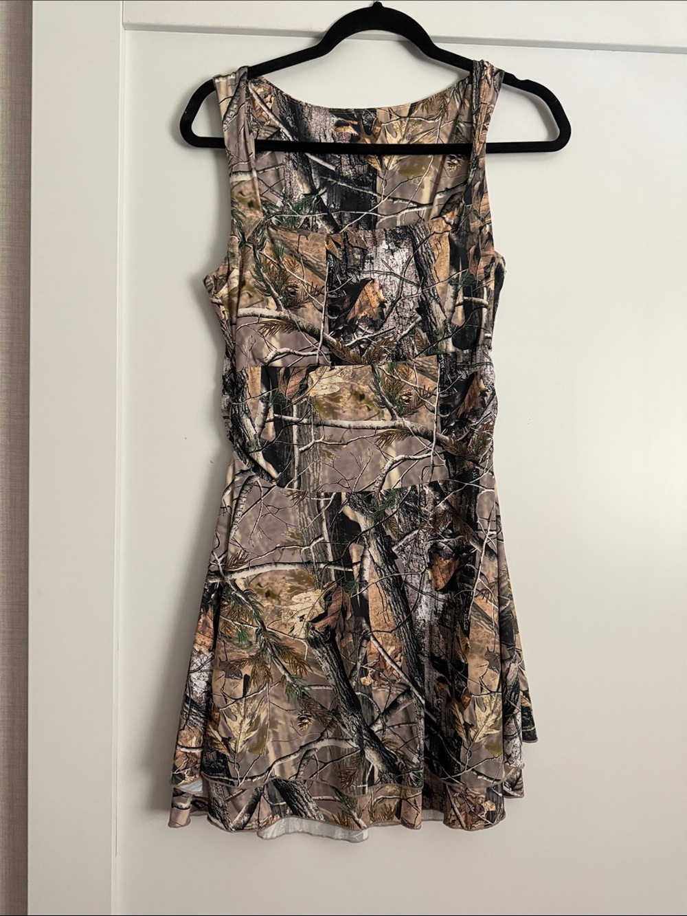 Camouflage Square-Neck Mini Dress in Earth Tones
